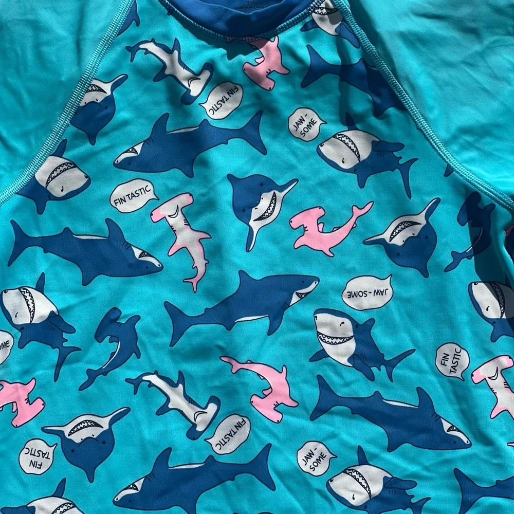Lands End Girls Print Mock neck Rashguard Swim Top